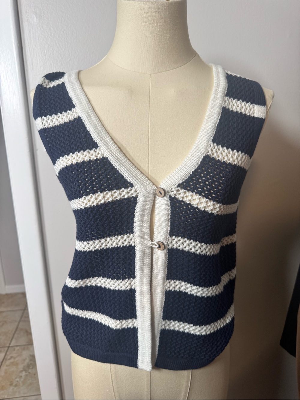 Navy & White Striped Knit Vest - Sleeveless Sweater